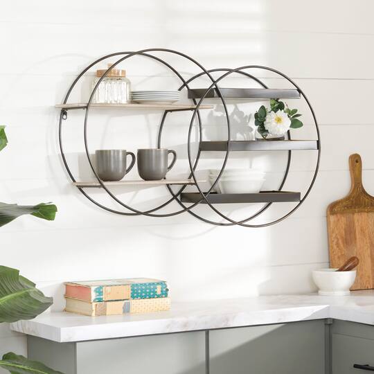 Black Metal Contemporary Wall Shelf, 20" x 34" x 7"